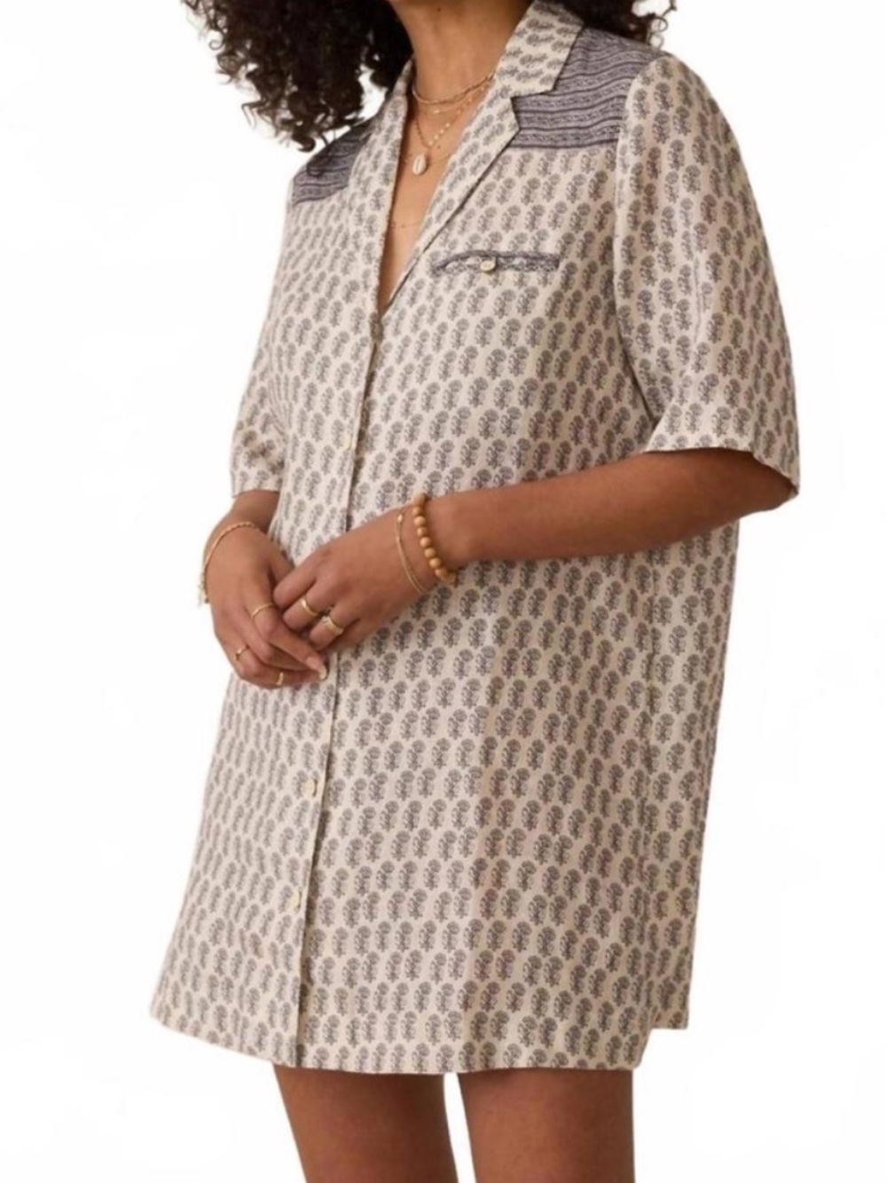 FAHERTY NWat Paradise Point Linen Shirt Dress Summer Pearl Blossom Large